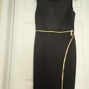 Calvin Klein Black Midi Dress with Gold Accents